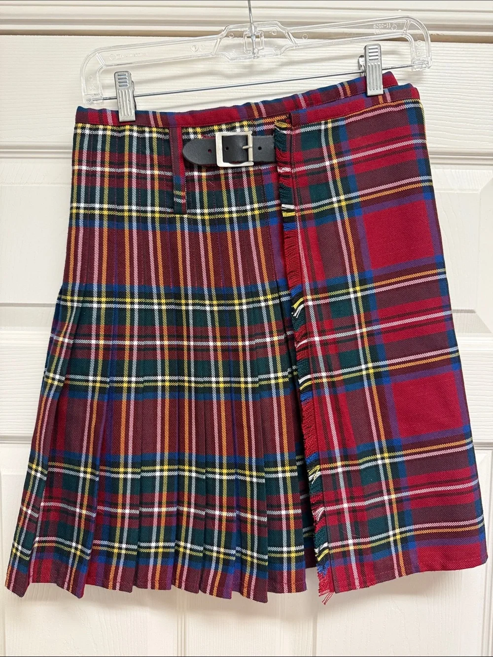 Youth Red Tartan Kilt, Wrap with buckles, Victor Scott Kiltmakers, Age 9-10